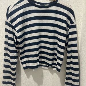 Madewell Navy and White Striped Long Sleeve Tee